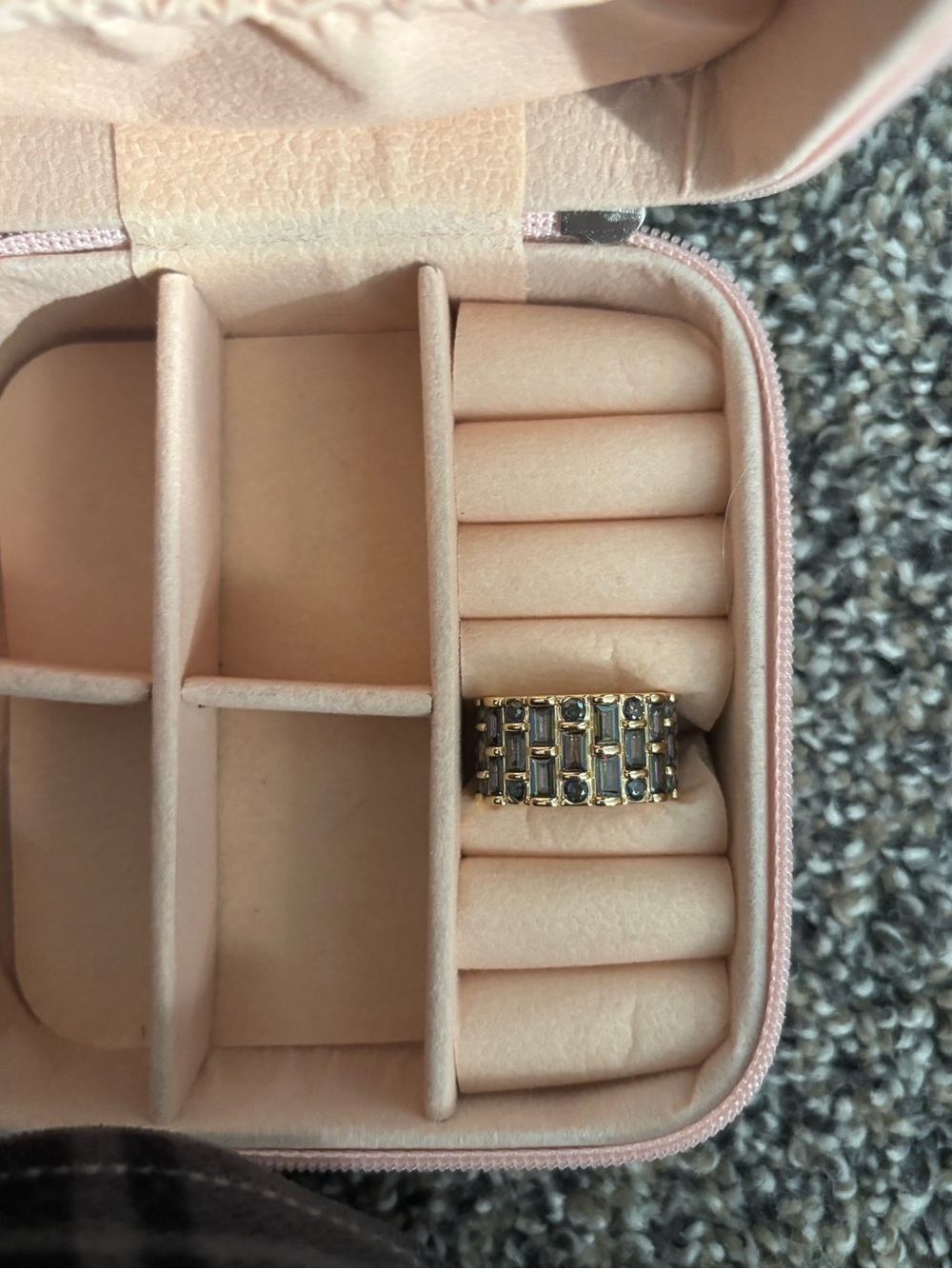 Gold Tone Black Stone Wide Band Ring - Women Accessories